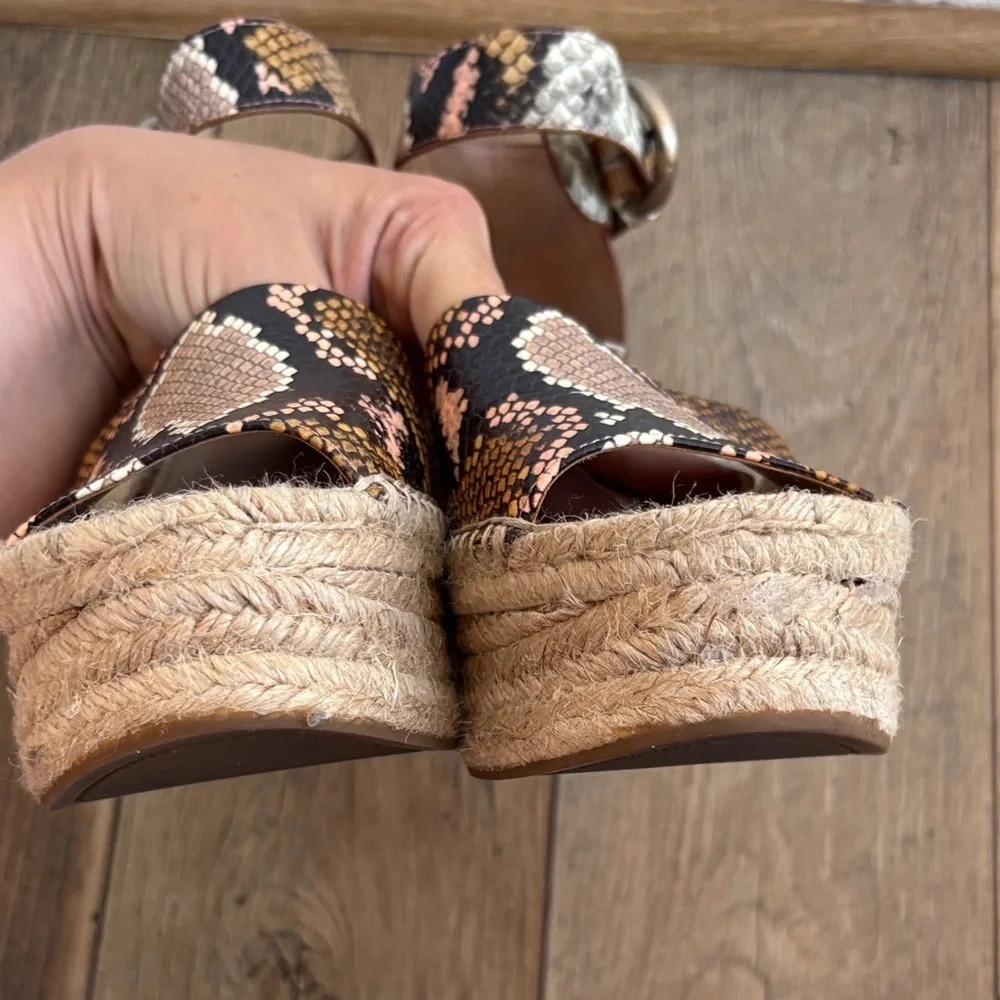 Marc Fisher Leather Snakeskin Alida Espadrille Wedge Sandal sz 9